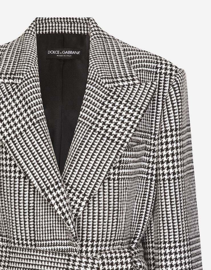 Dolce & Gabbana Single-breasted houndstooth check coat with belt Multicolor F0W2ATFQMKH