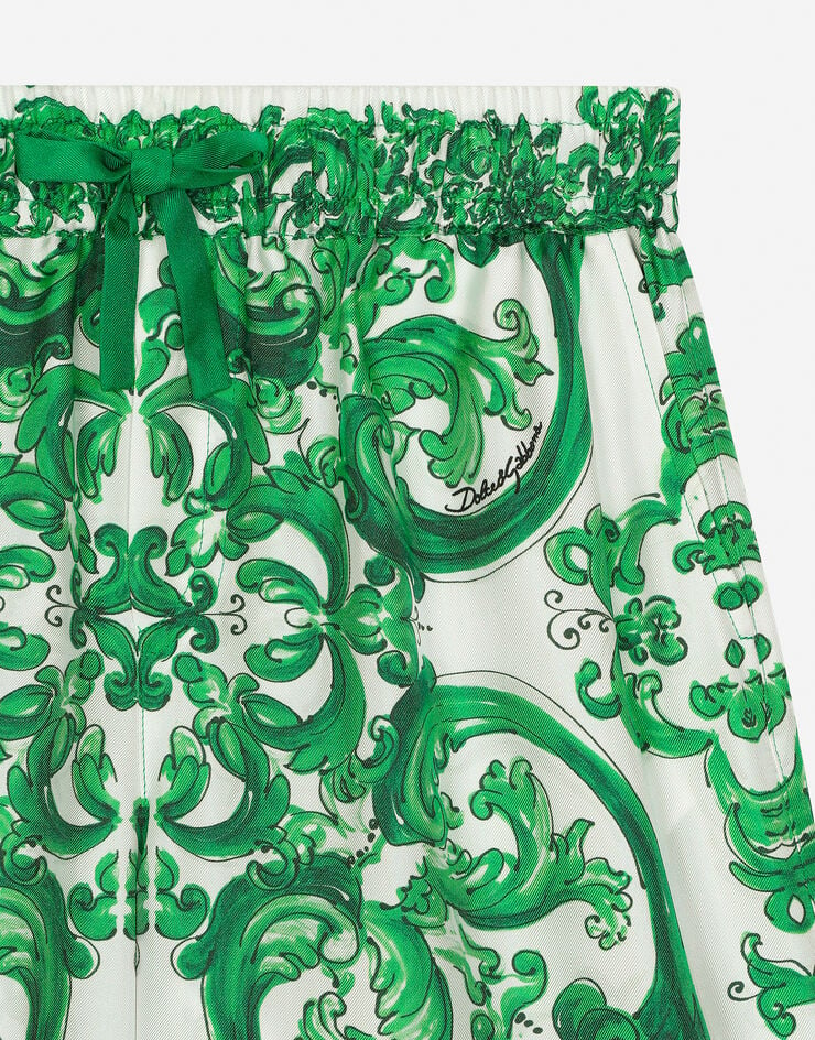 Dolce & Gabbana グリーンマヨリカプリント ツイル ショートパンツ  Print L43Q47HI1S6