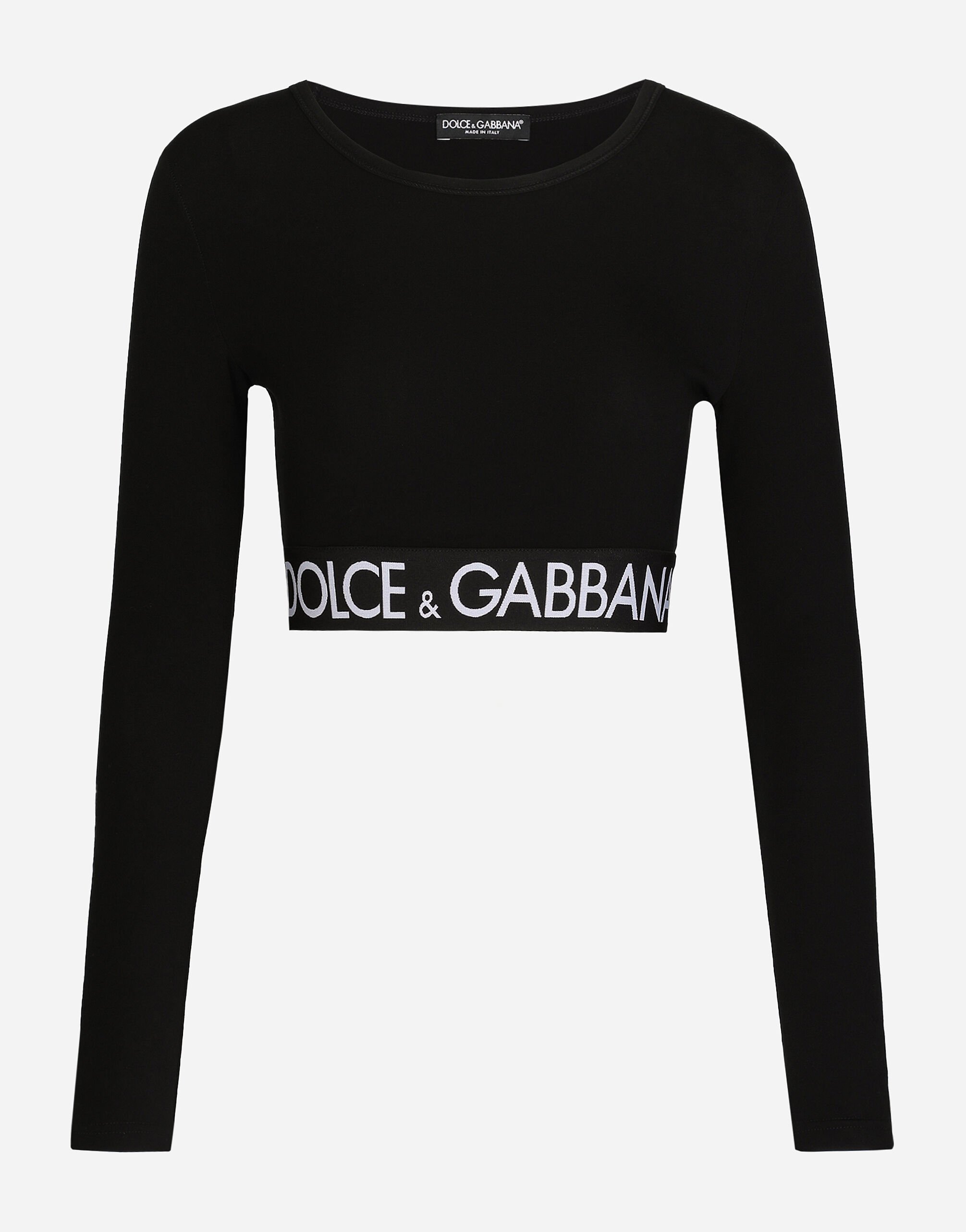 Long-sleeved jersey top with branded elastic in Black for 