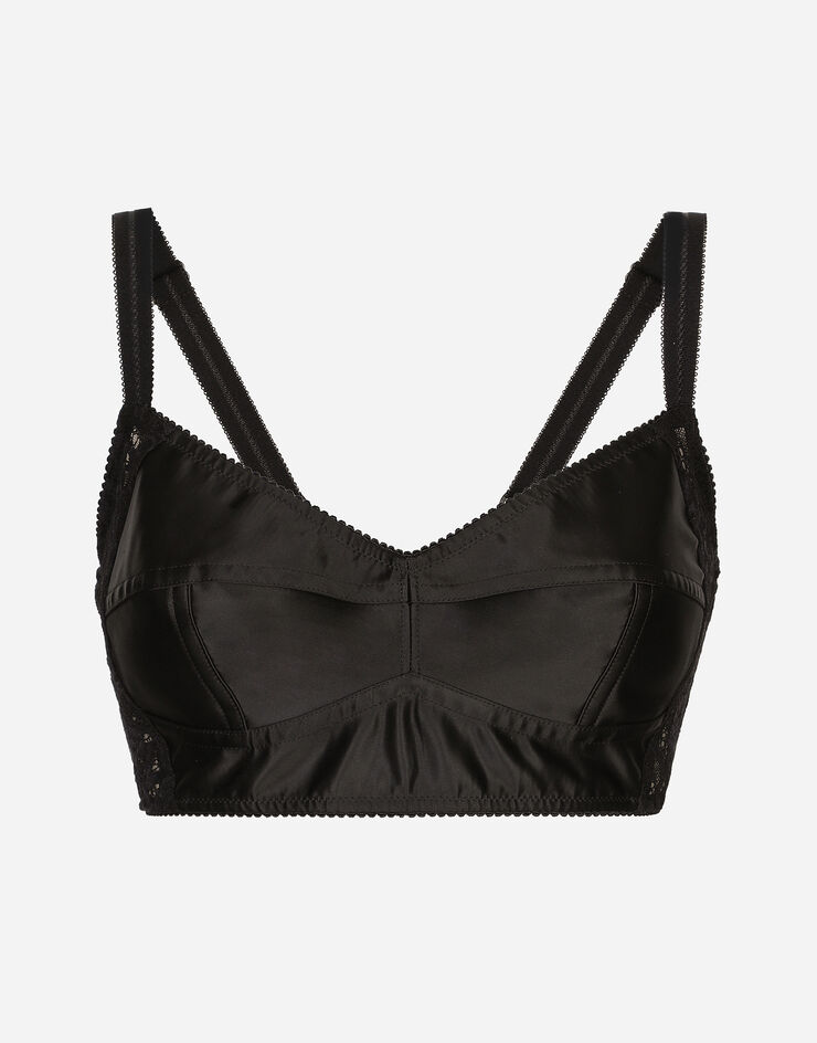 Dolce & Gabbana Bralette-Top aus Satin mit Spitze Schwarz F7AC9TGDCL9