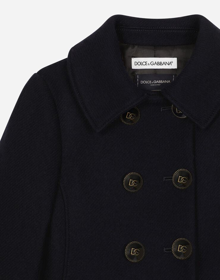 Dolce & Gabbana Double-breasted wool coat with branded buttons Blue L54C52G7NPH