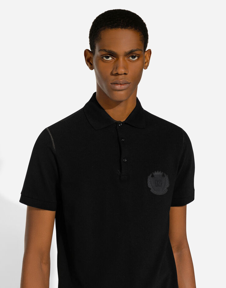 Dolce & Gabbana Cotton polo-shirt with DG logo embroidery Black G8PL4ZG7NYY