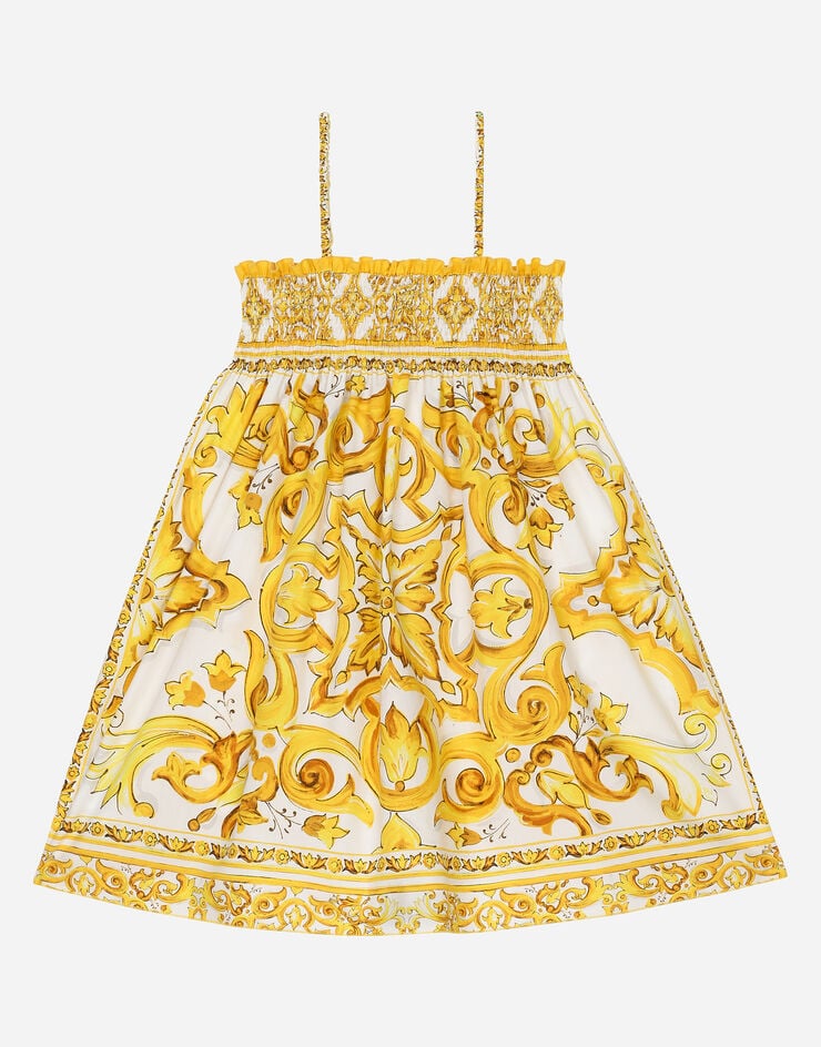 Dolce & Gabbana فستان بوبلين بطبعة ماجوليكا صفراء مطبعة L53DM9G7J6K
