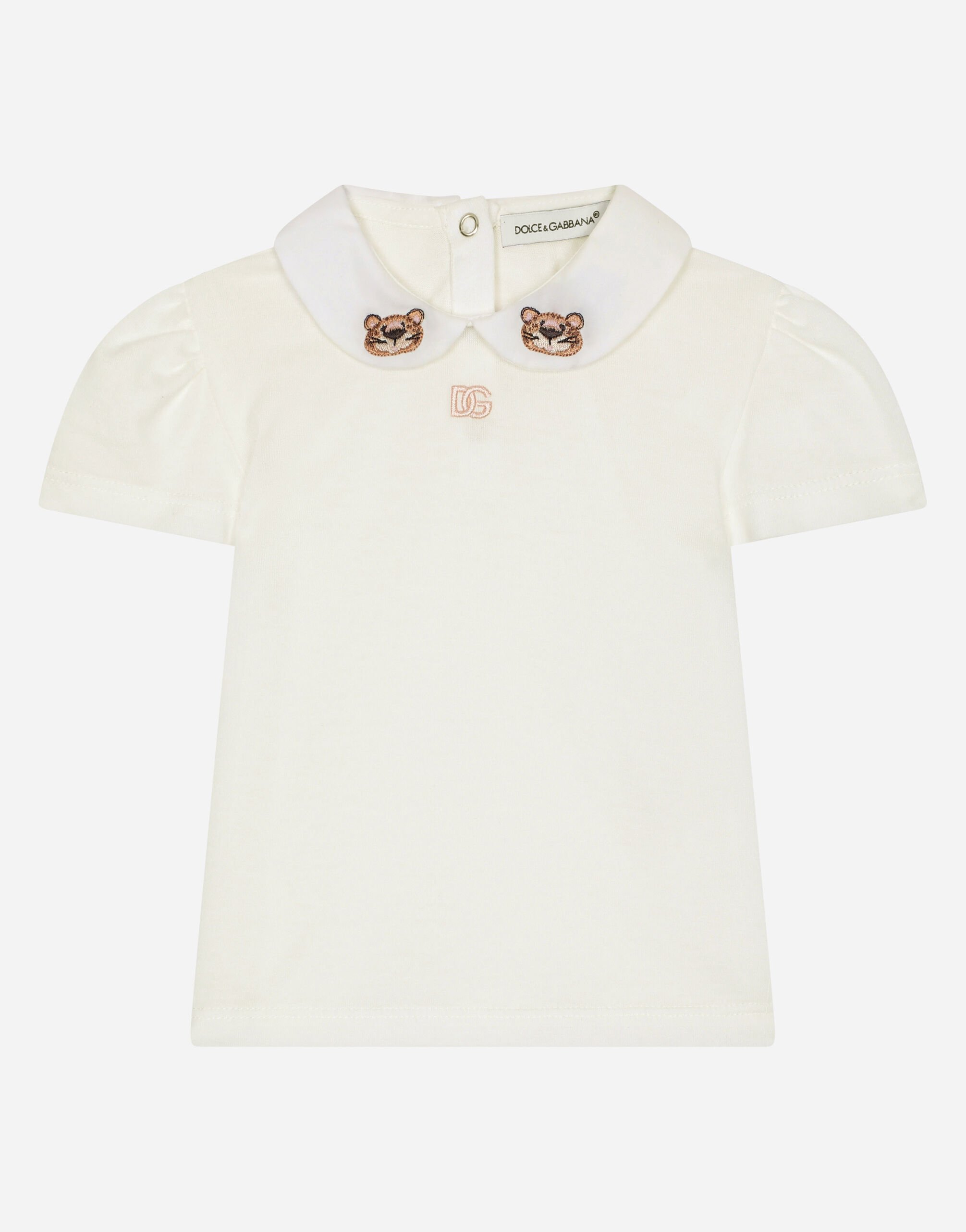 Dolce & Gabbana Jersey T-shirt with baby leopard embroidery Yellow L2JWAXG7NUR