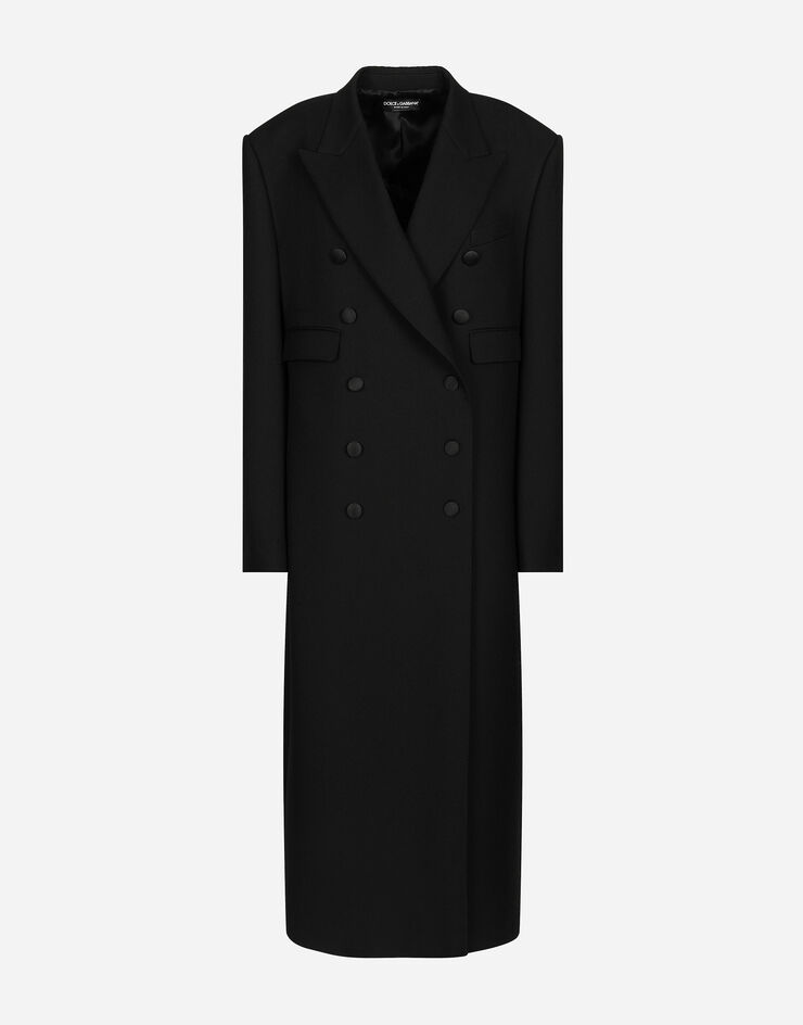 Dolce & Gabbana Long double-breasted tuxedo coat in double wool gabardine Black F0W2HTFU272