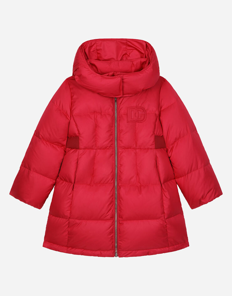 Dolce & Gabbana Lange Daunenjacke aus Nylon mit DG-Logo Rosa L5JBQ3G7N1B