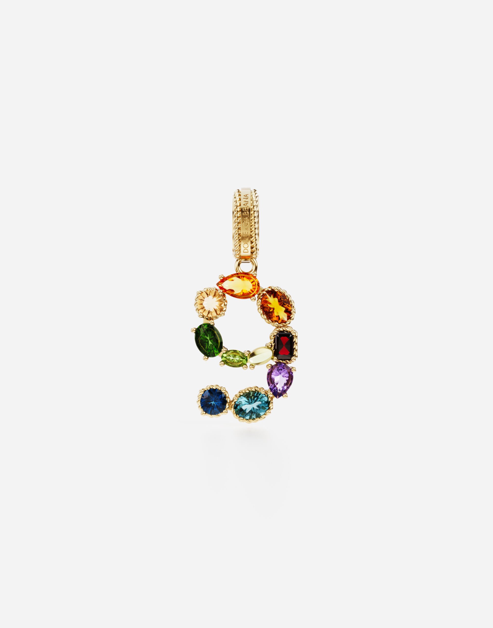 ${brand} 18 kt yellow gold rainbow pendant  with multicolor finegemstones representing number 9 ${colorDescription} ${masterID}