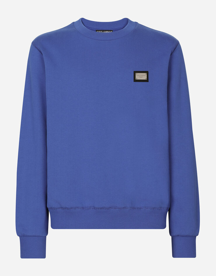 Dolce & Gabbana Sweat-shirt en jersey avec plaquette à logo Bleu G9ABJTG7F2G