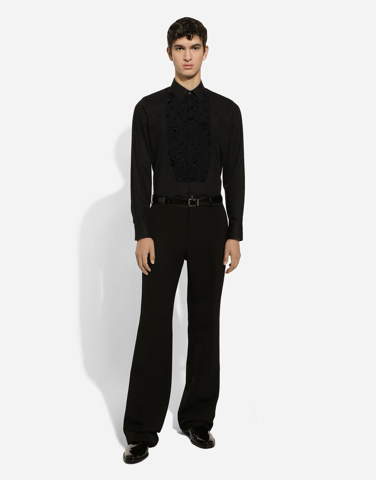 Dolce & Gabbana Gold-fit tuxedo shirt with rhinestone embroidery Black G5EN5ZFU5T9