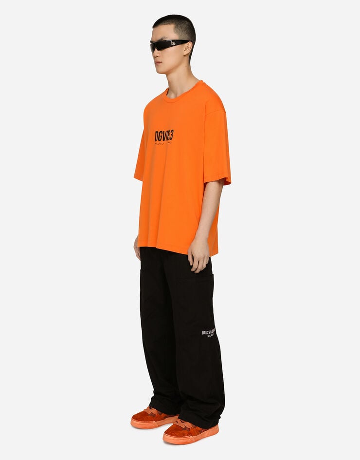 Dolce & Gabbana Camiseta en punto de algodón con estampado DGVIB3 y logotipo Naranja G8PB8TG7K3F