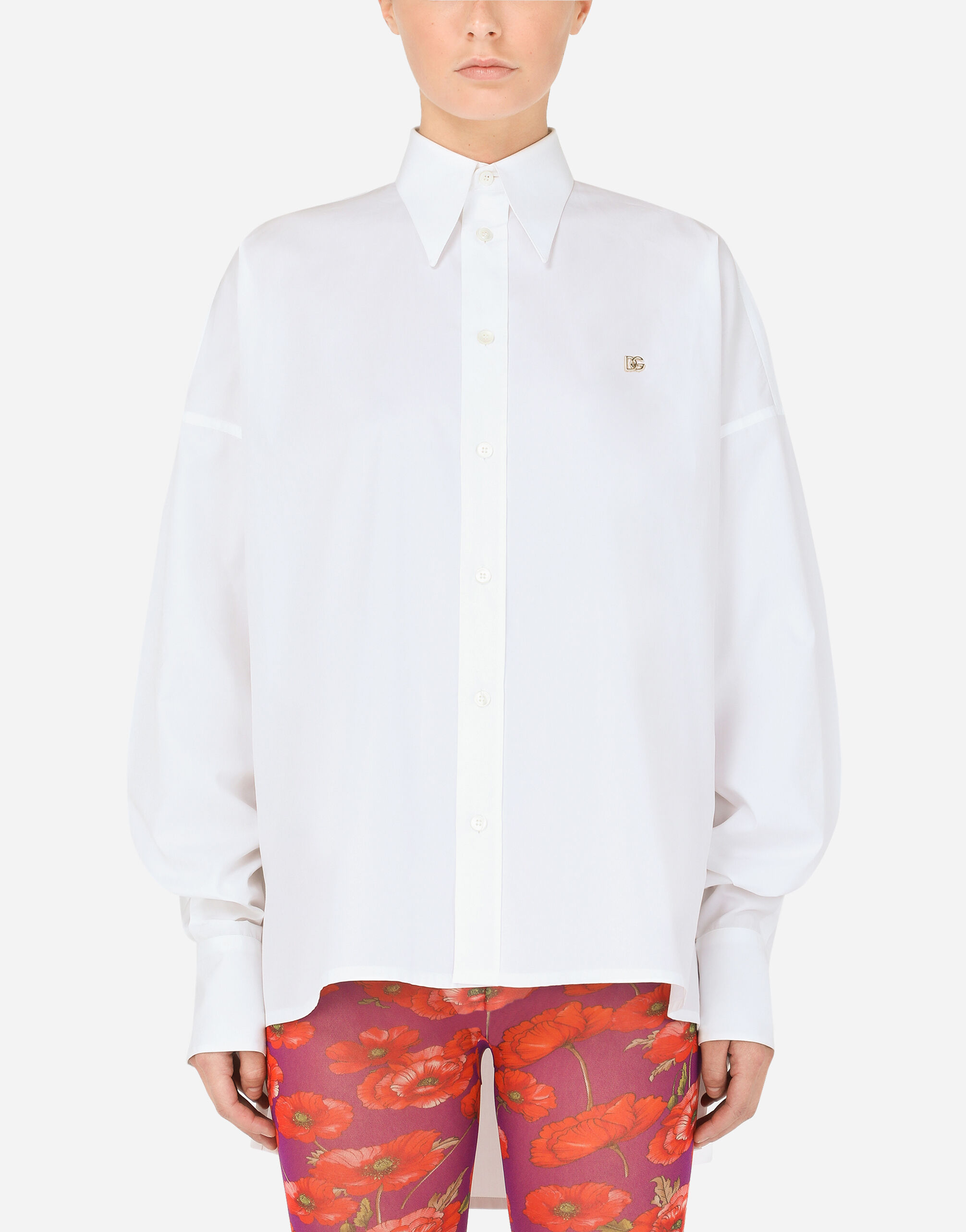 ホワイトのウィメンズ Cotton shirt with DG logo | Dolce&Gabbana®