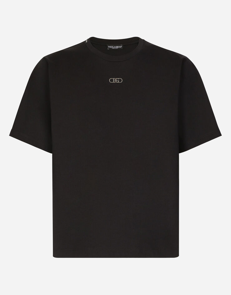 Dolce & Gabbana Cotton T-shirt with metal logo Black G8PU8TG7NYM