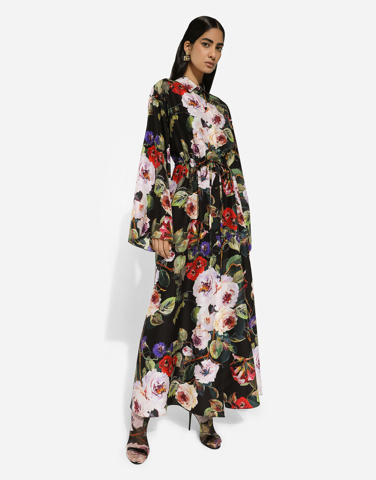 Dolce & Gabbana Silk caftan with rose garden print and drawstring Print F6EAMTIS1SN
