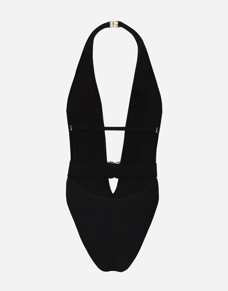Dolce & Gabbana One-piece swimsuit with plunging neck and belt  Schwarz O9B74JONO12