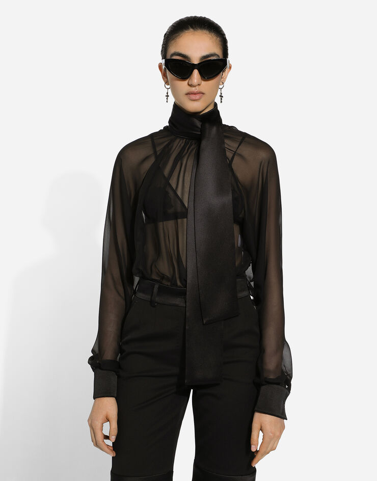 Dolce & Gabbana Chiffon pussy-bow blouse Black F7AA5TFU1AT