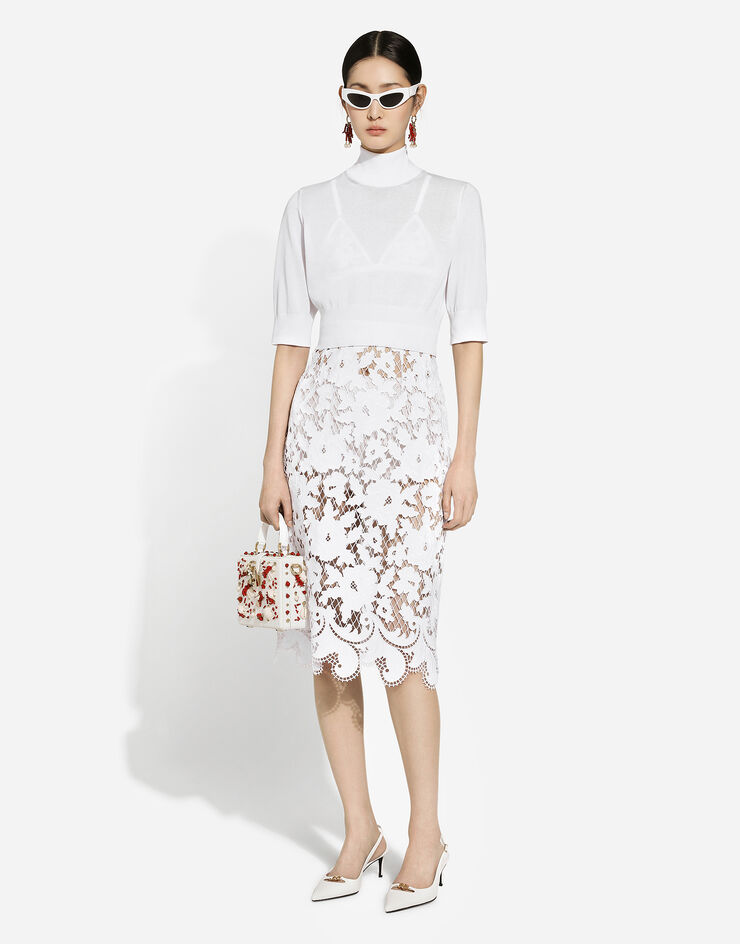 Dolce & Gabbana Pull cropped en coton et soie Blanc FXW12TJFMEB
