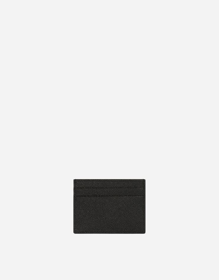 Calfskin card holder with branded plate in Black | Dolce&Gabbana®