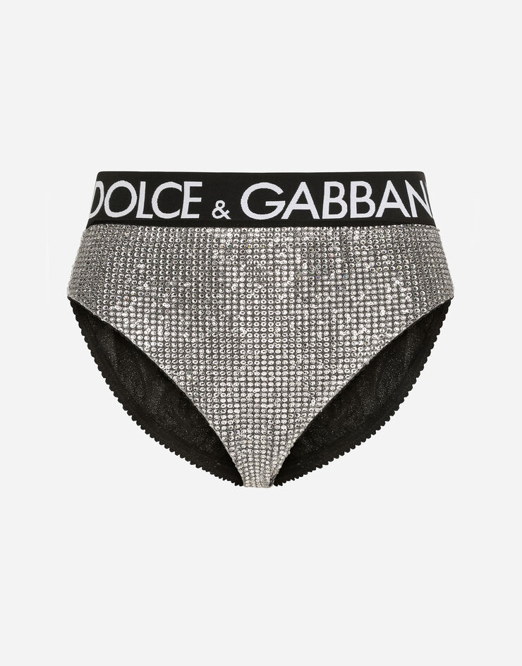 High-waisted briefs with branded elastic in Silver for Women