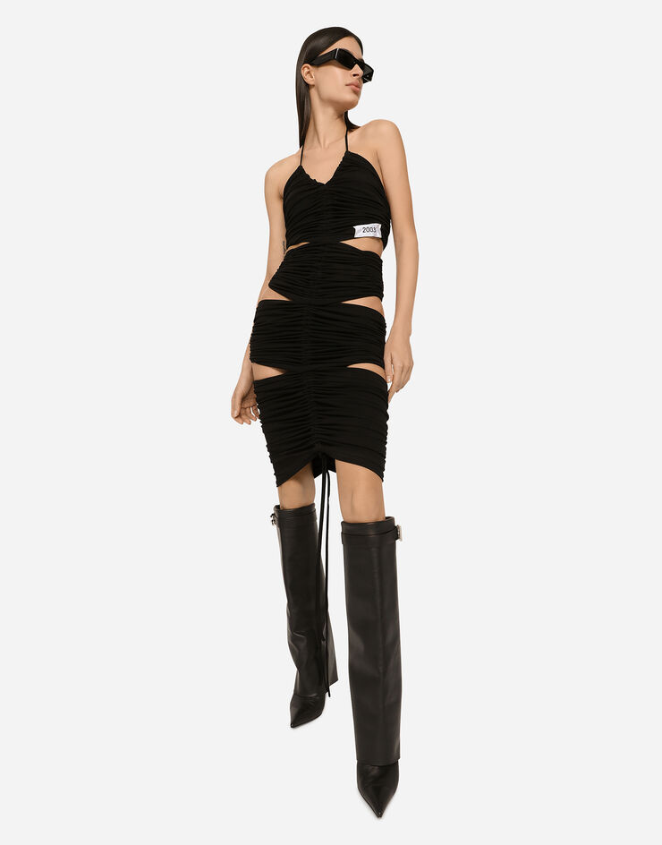 Dolce & Gabbana Jersey calf-length dress with draping Black F6BFZTFUGAI
