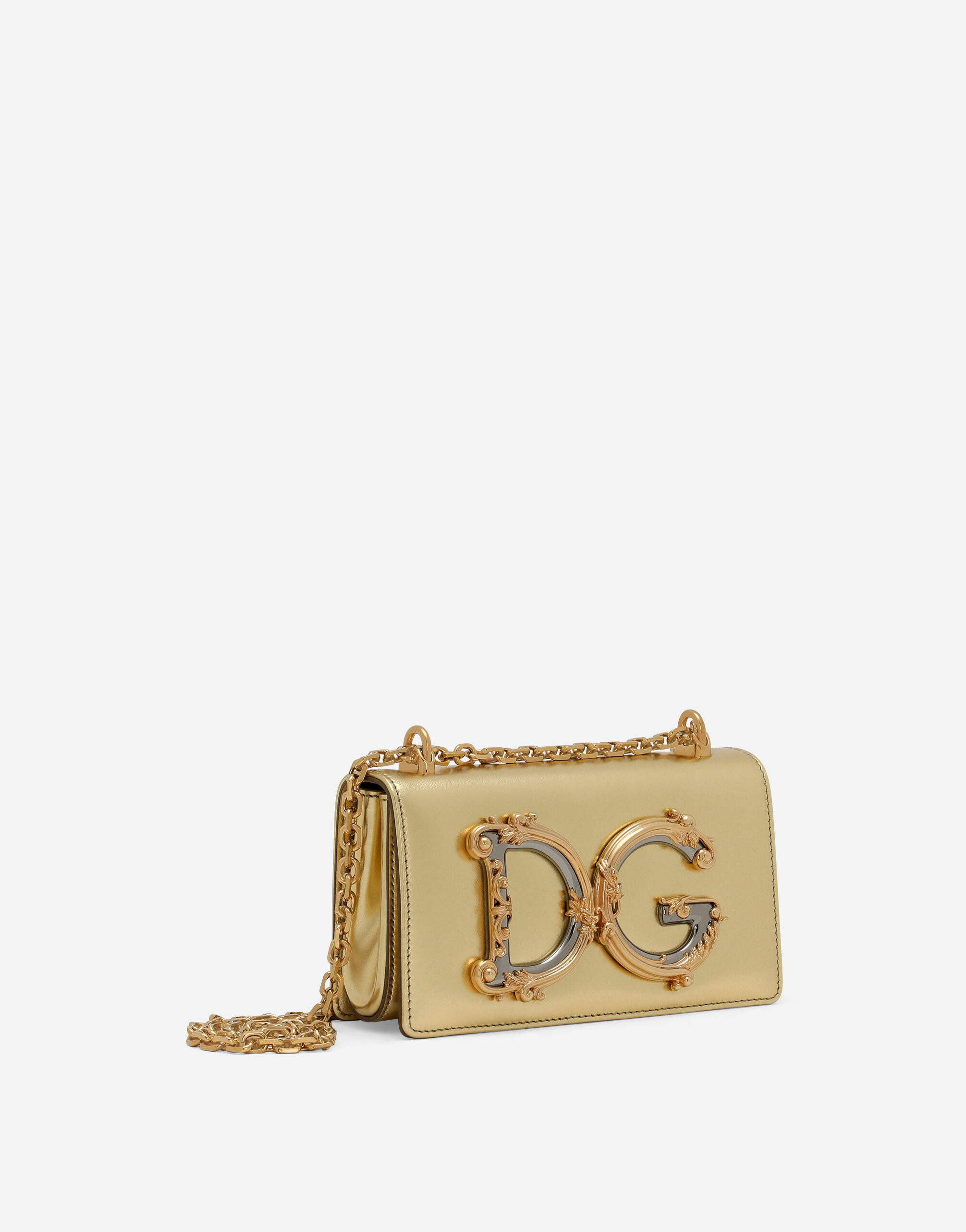 DG Girls phone bag in nappa mordore leather in Gold for Women 