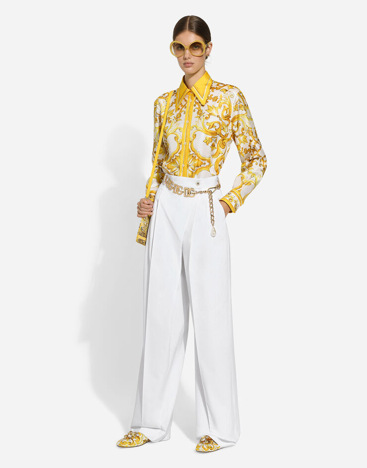 Dolce & Gabbana Ausgestellte Hose aus Baumwollpopeline Weiss FTC5GTFU61D