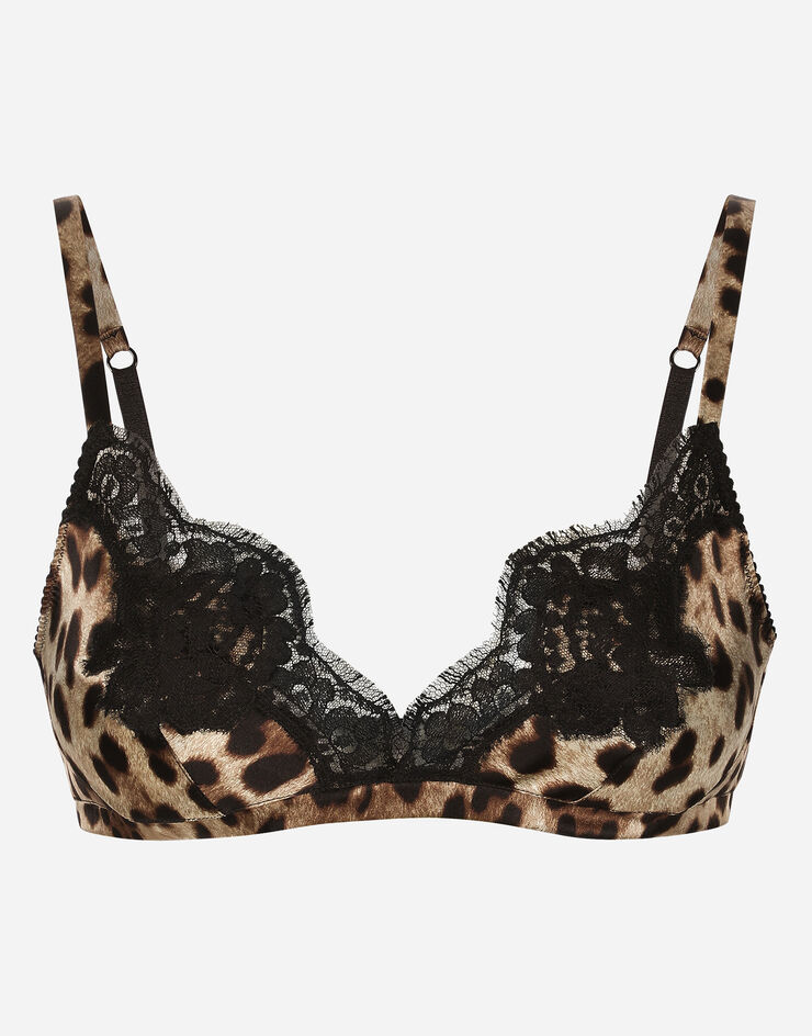 Dolce & Gabbana Leopard-print soft-cup satin bra with lace detailing Multicolor O1A01TONO21