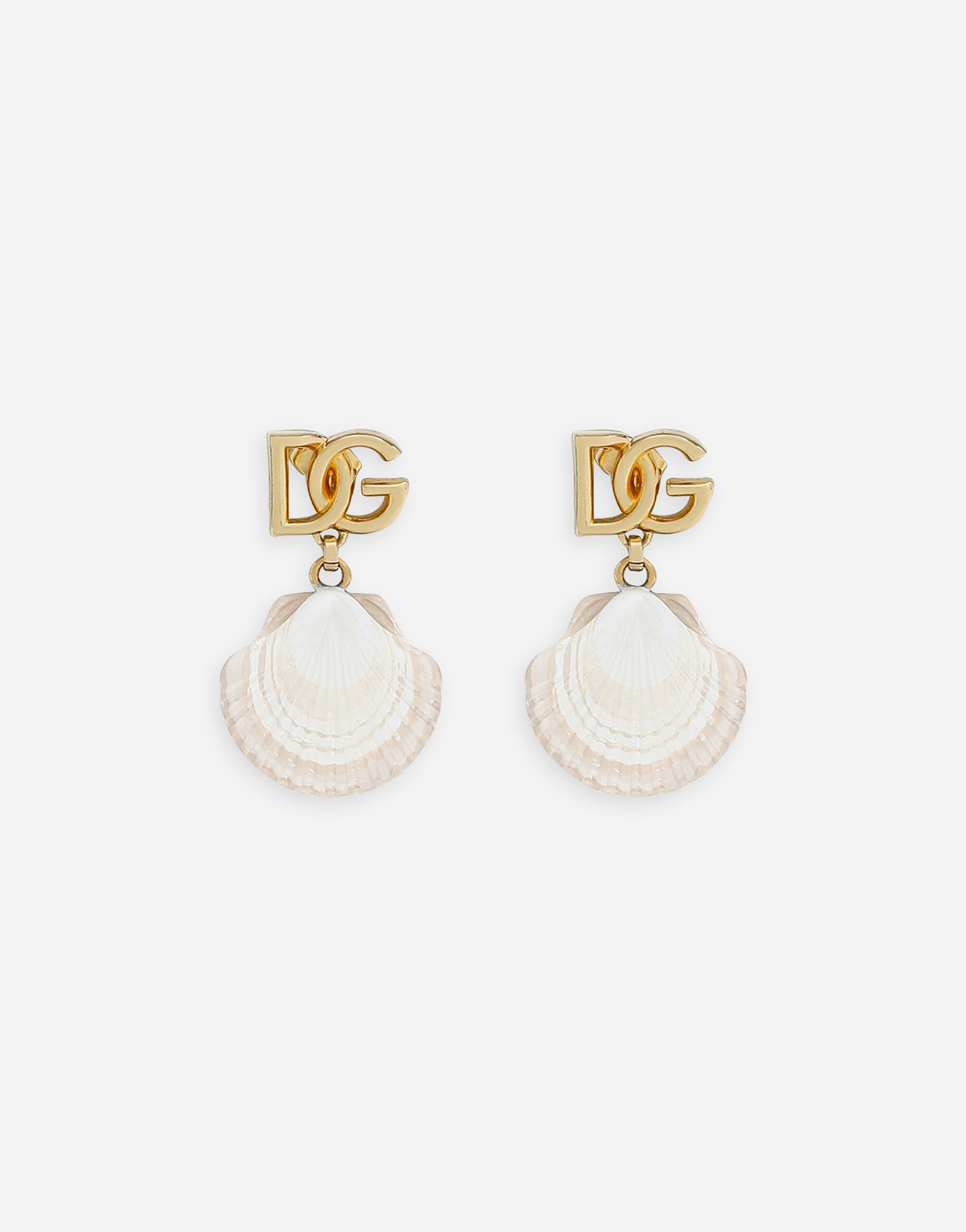 Dolce&Gabbana Earrings with DG logo and shell Brown FS215AGDBY0