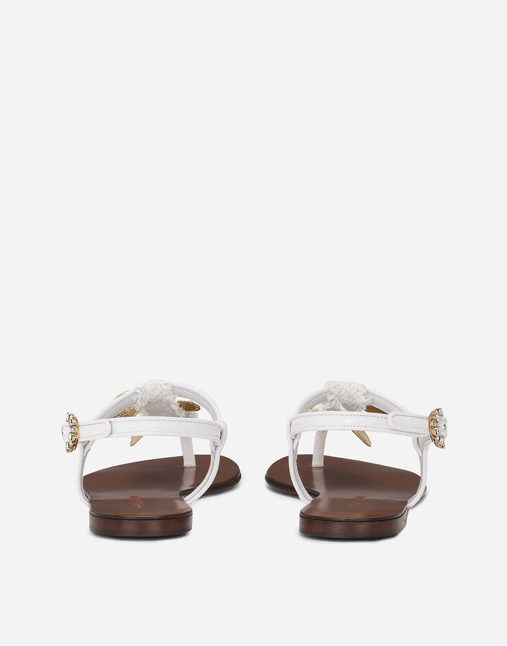 Dolce & Gabbana 许愿圆章刺绣拉菲草夹趾凉鞋 白 CQ0626AK225