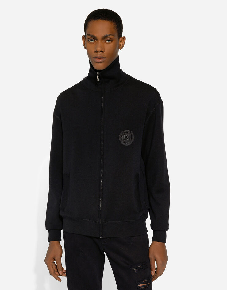 Dolce & Gabbana Cashmere and silk zip-up sweatshirt with DG patch Black GXV15ZJFMCZ