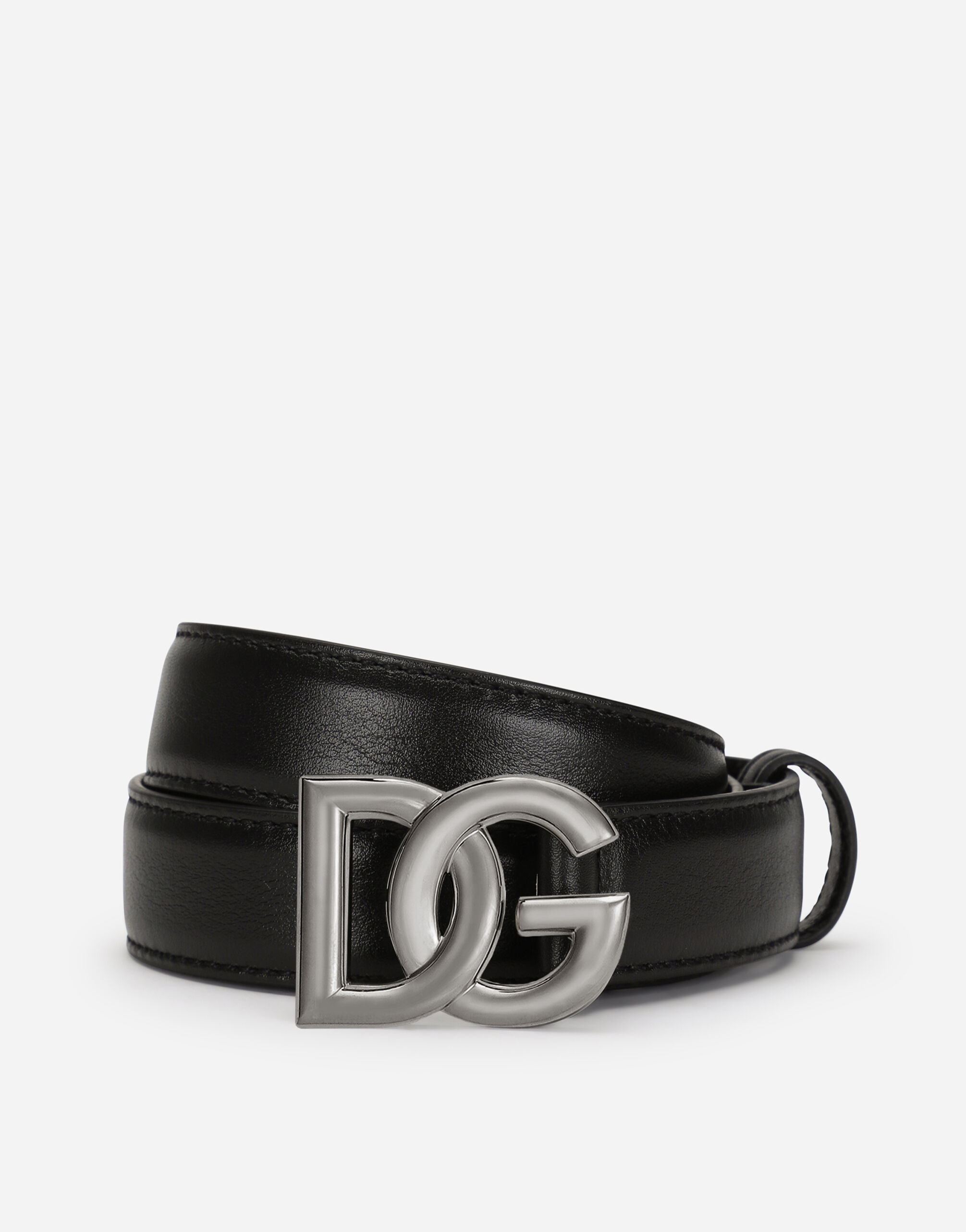 Dolce & Gabbana Cintura in pelle di vitello con fibbia logo DG incrociato Nero BC4644AX622