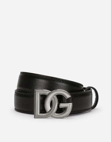 Dolce & Gabbana Cinturón en piel de becerro con hebilla logotipo DG cruzado Marfil VG3294VP3B1