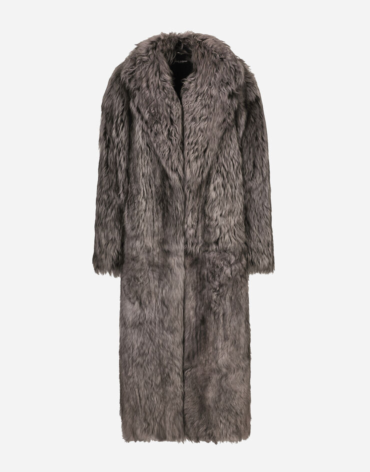 Dolce & Gabbana Cappotto in montone a pelo lungo Grigio G049VLFUP88