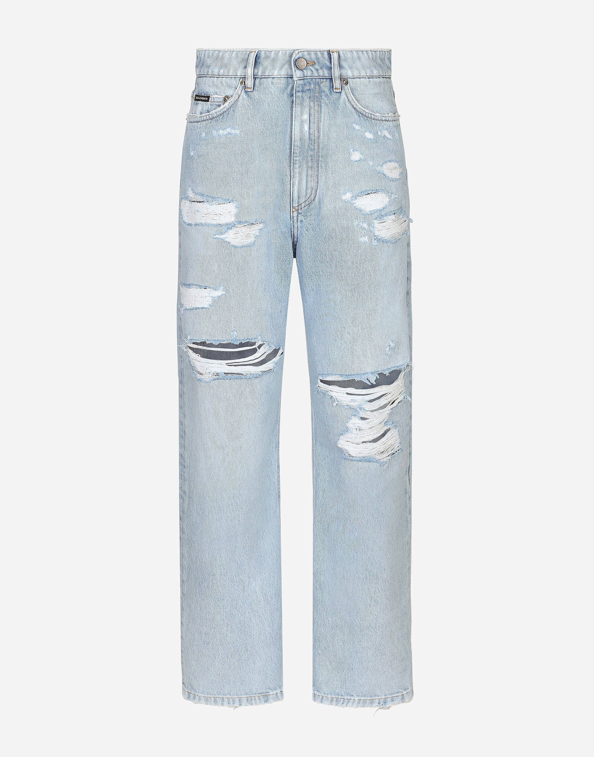 ${brand} Cotton denim boyfriend jeans with rips ${colorDescription} ${masterID}