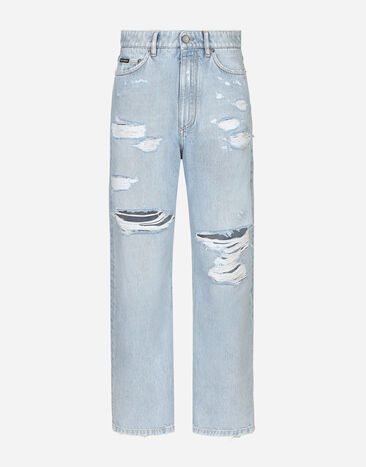 ${brand} Boyfriend-Jeans aus Baumwolldenim mit Rissen ${colorDescription} ${masterID}