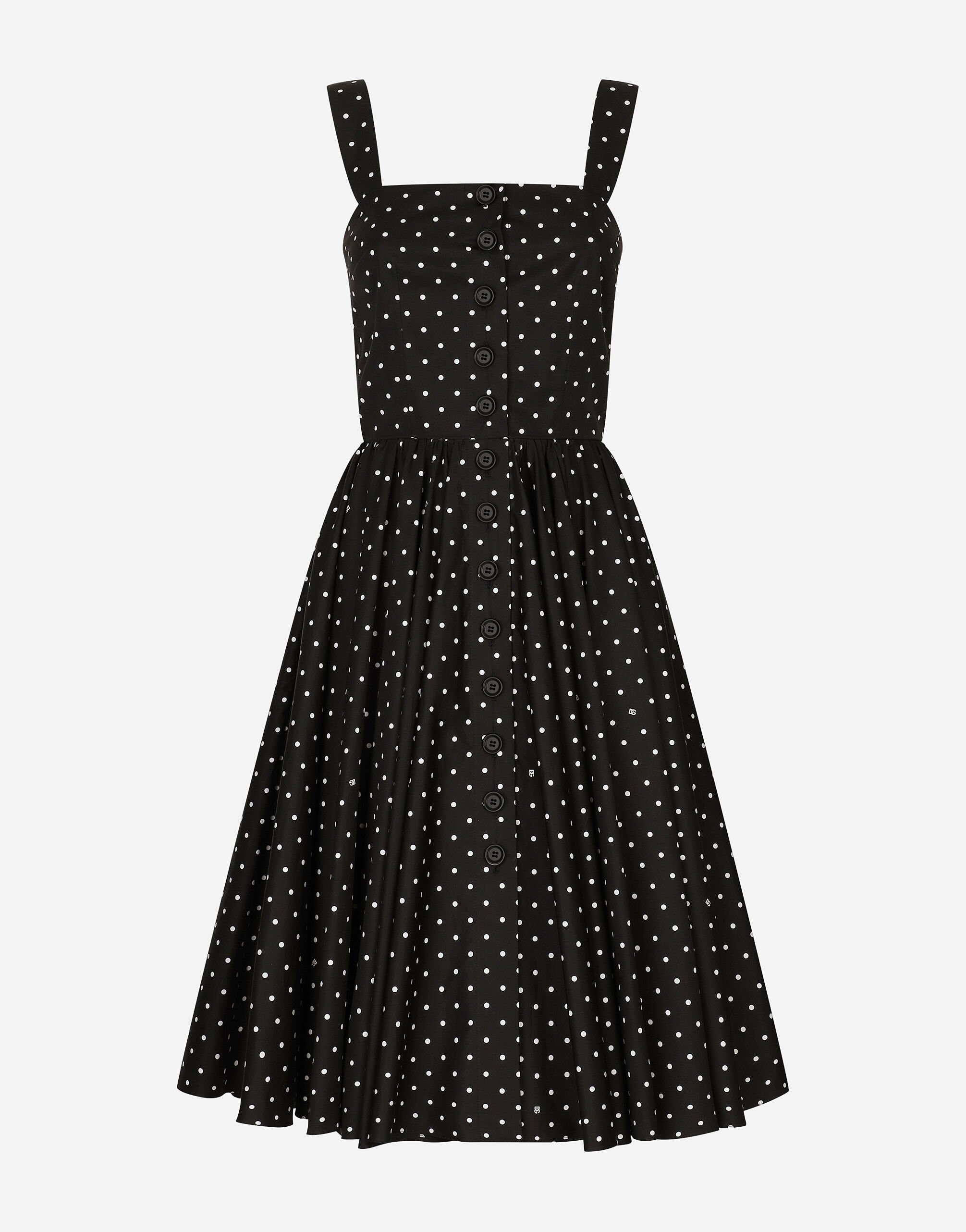 ${brand} Calf-length cotton dress with polka-dot print ${colorDescription} ${masterID}