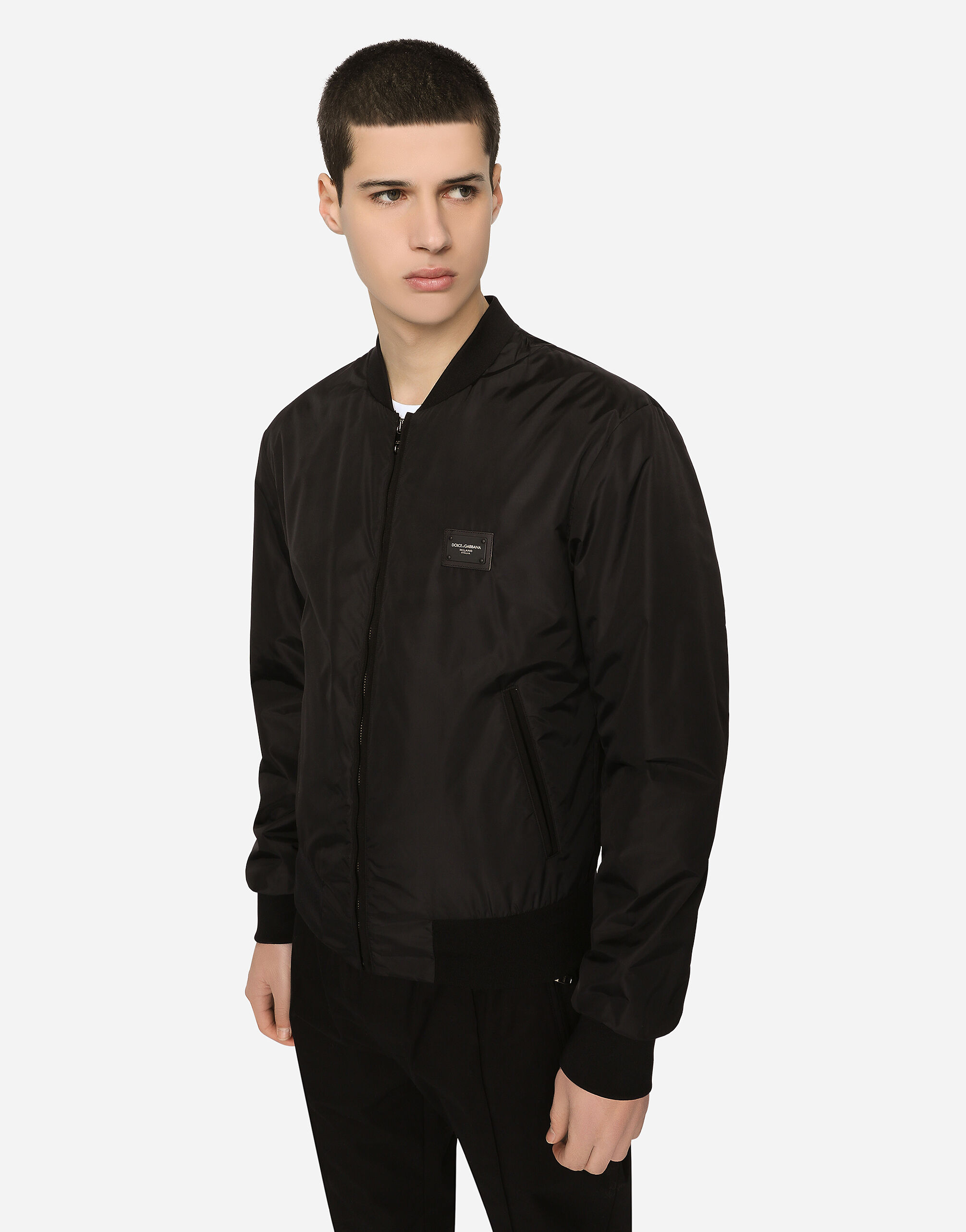 Nylon jacket with branded tag in BLACK for | Dolce&Gabbana® US
