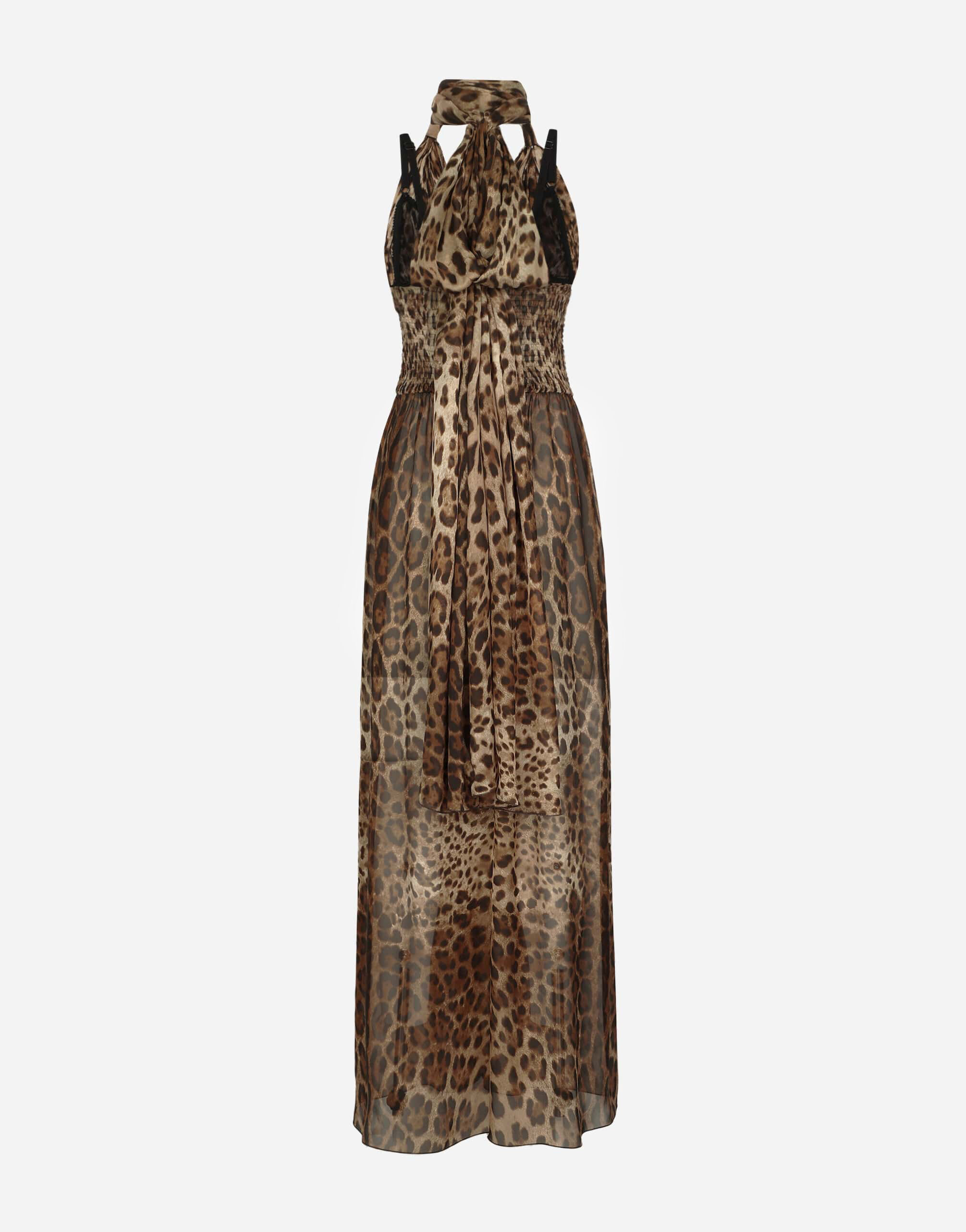 Long leopard-print chiffon dress in Print for Women | Dolce&Gabbana®