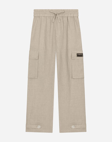 Dolce & Gabbana Linen cargo pants with branded label Print L4JQT4II7EF
