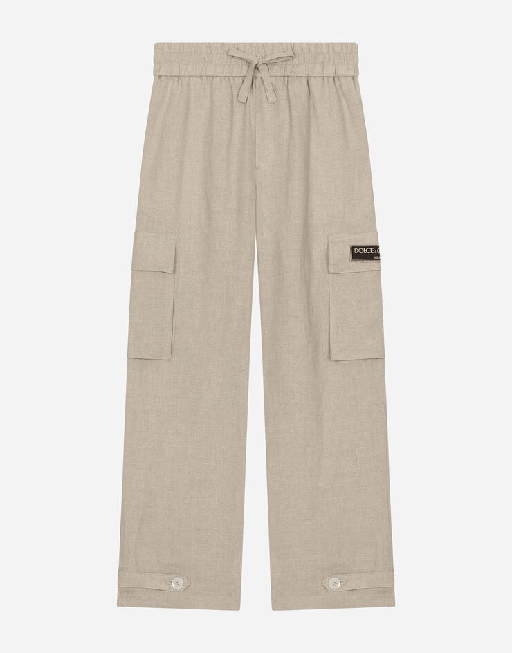 Dolce & Gabbana Linen cargo pants with branded label Beige L44P42G7NWR