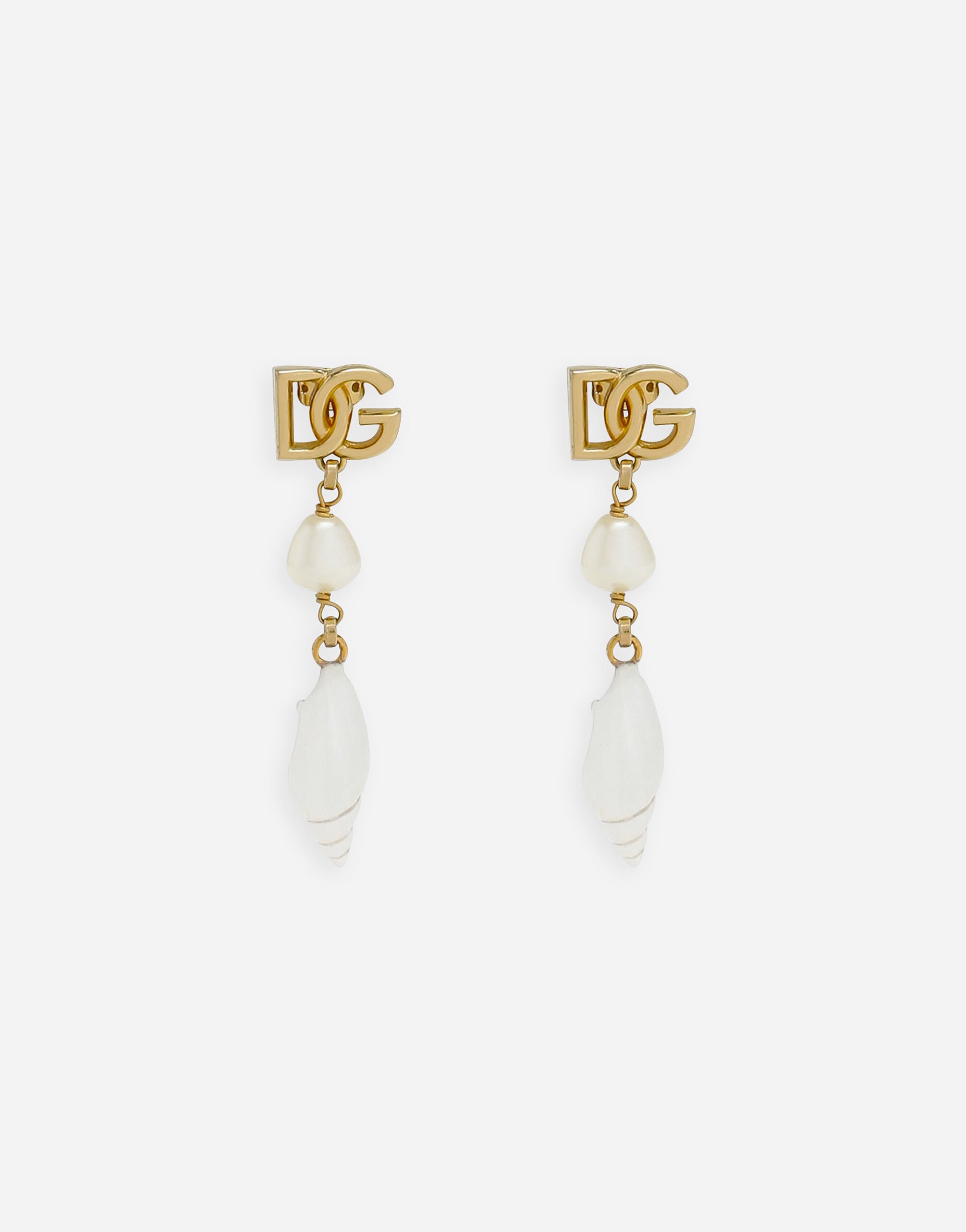 Dolce & Gabbana Earrings with DG logo and shell Gold WEQ6M5W1111