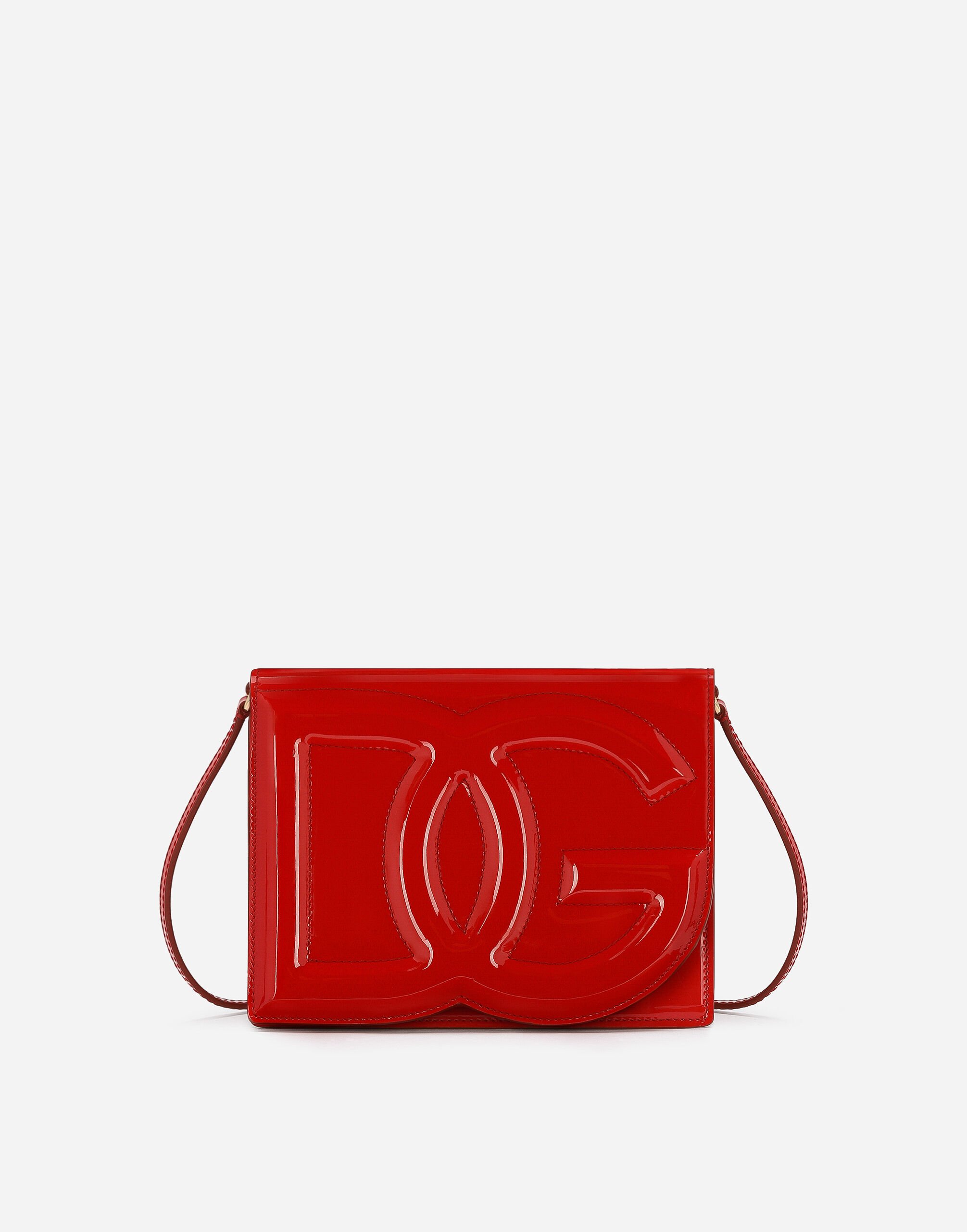 Dolce & Gabbana Sac DG Logo Bag à bandoulière en cuir verni Rose BB7287AS204
