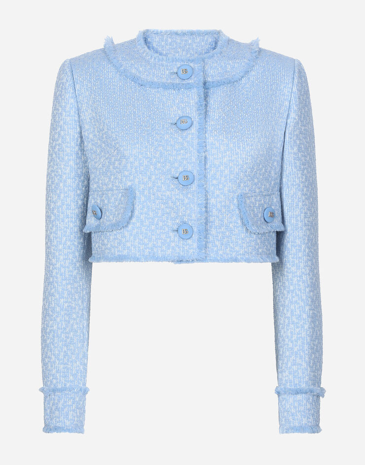 Dolce & Gabbana Veste courte en tweed Rachel de laine Bleu Ciel F26X8THUMUA