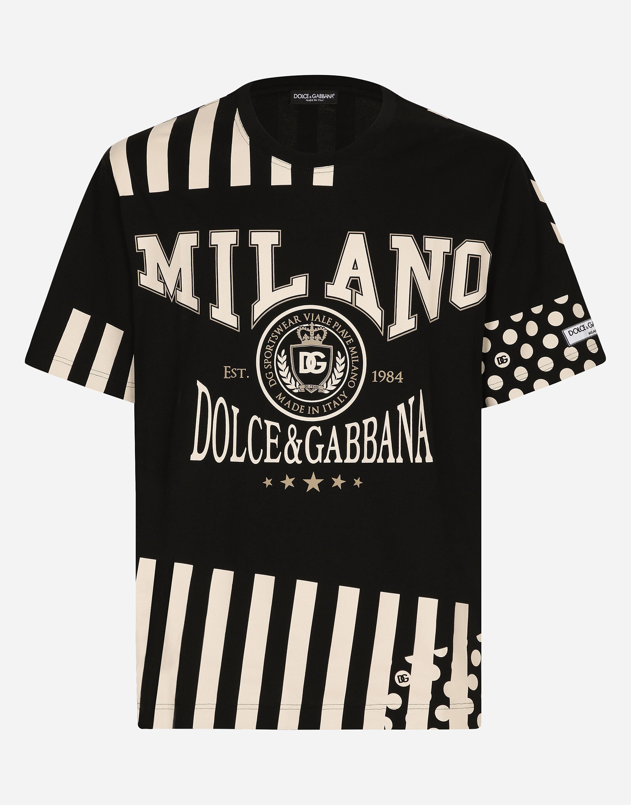 Dolce & Gabbana T-Shirt aus bedruckter Baumwolle mit Dolce&Gabbana-Logo Mehrfarbig G5LY0DG8LA5