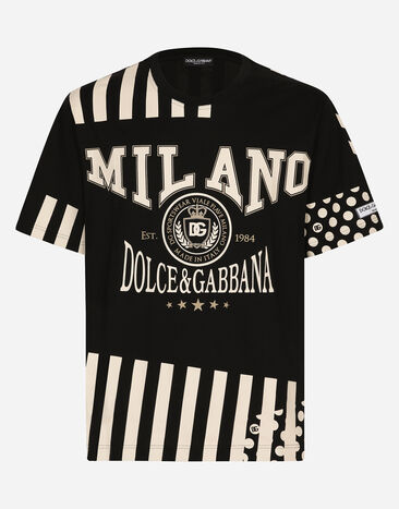Dolce & Gabbana Printed cotton T-shirt with Dolce&Gabbana logo Multicolor G5LY0DG8LA5
