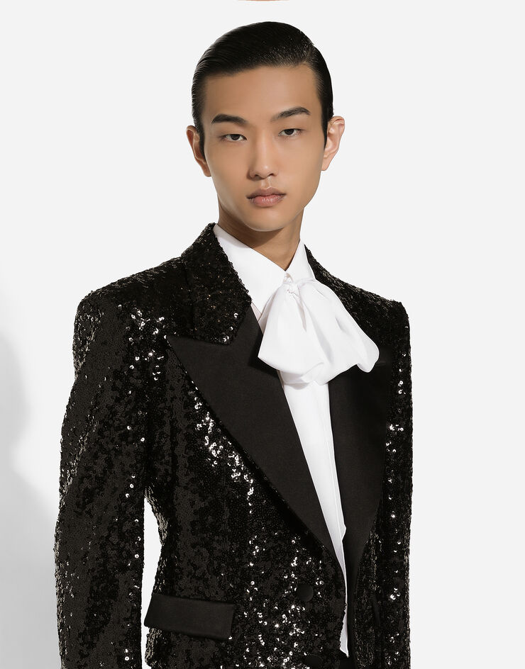 Dolce & Gabbana Short single-breasted jacket with sequin embellishment Black G2UC0TFLSGD