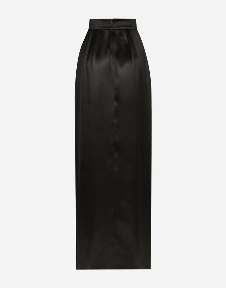 Dolce & Gabbana Long silk satin skirt with slit Black F4CZGTFU1NU