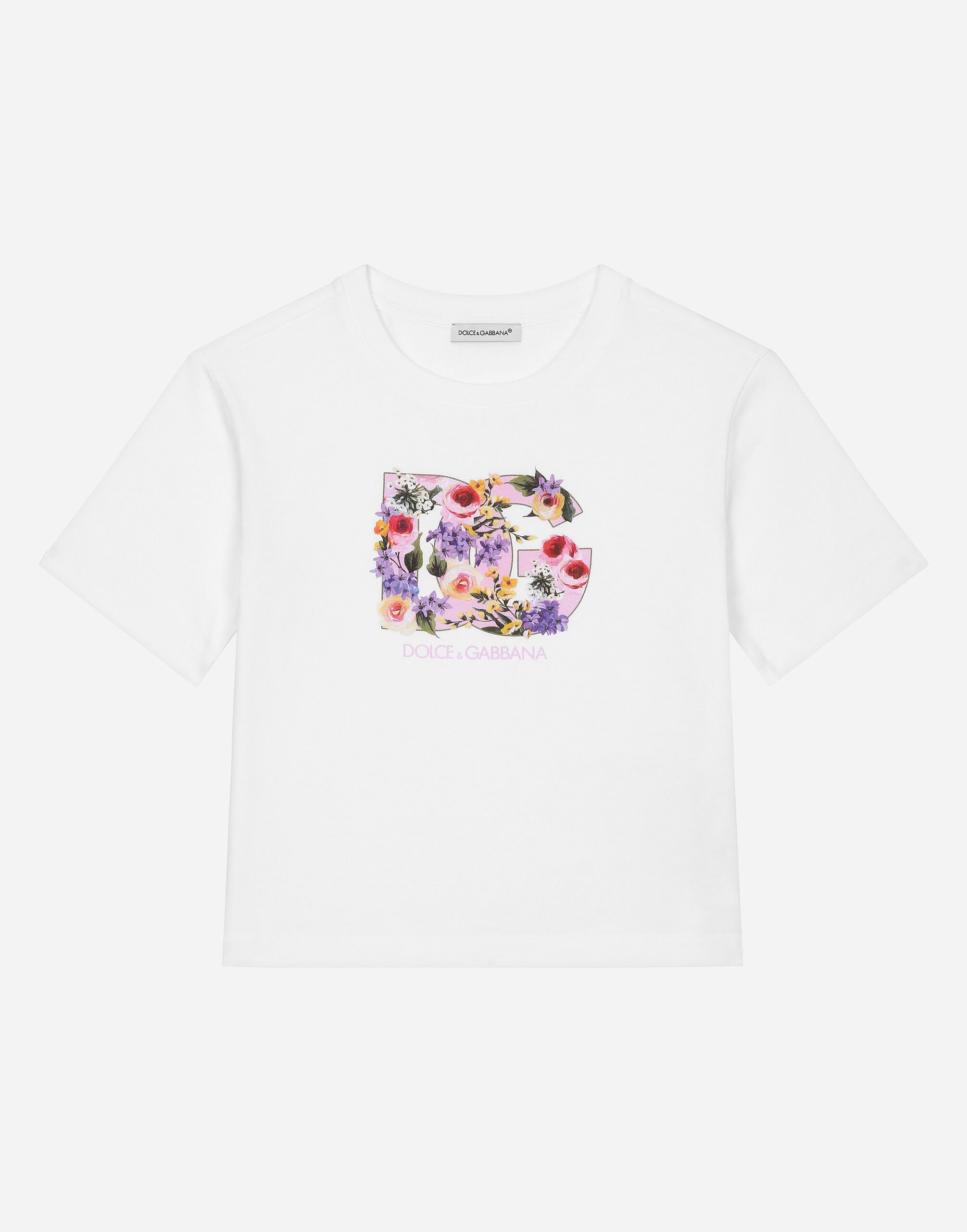 Dolce & Gabbana T-Shirt aus Jersey DG-Print Blumen Weiss L5JTOBG7NZL