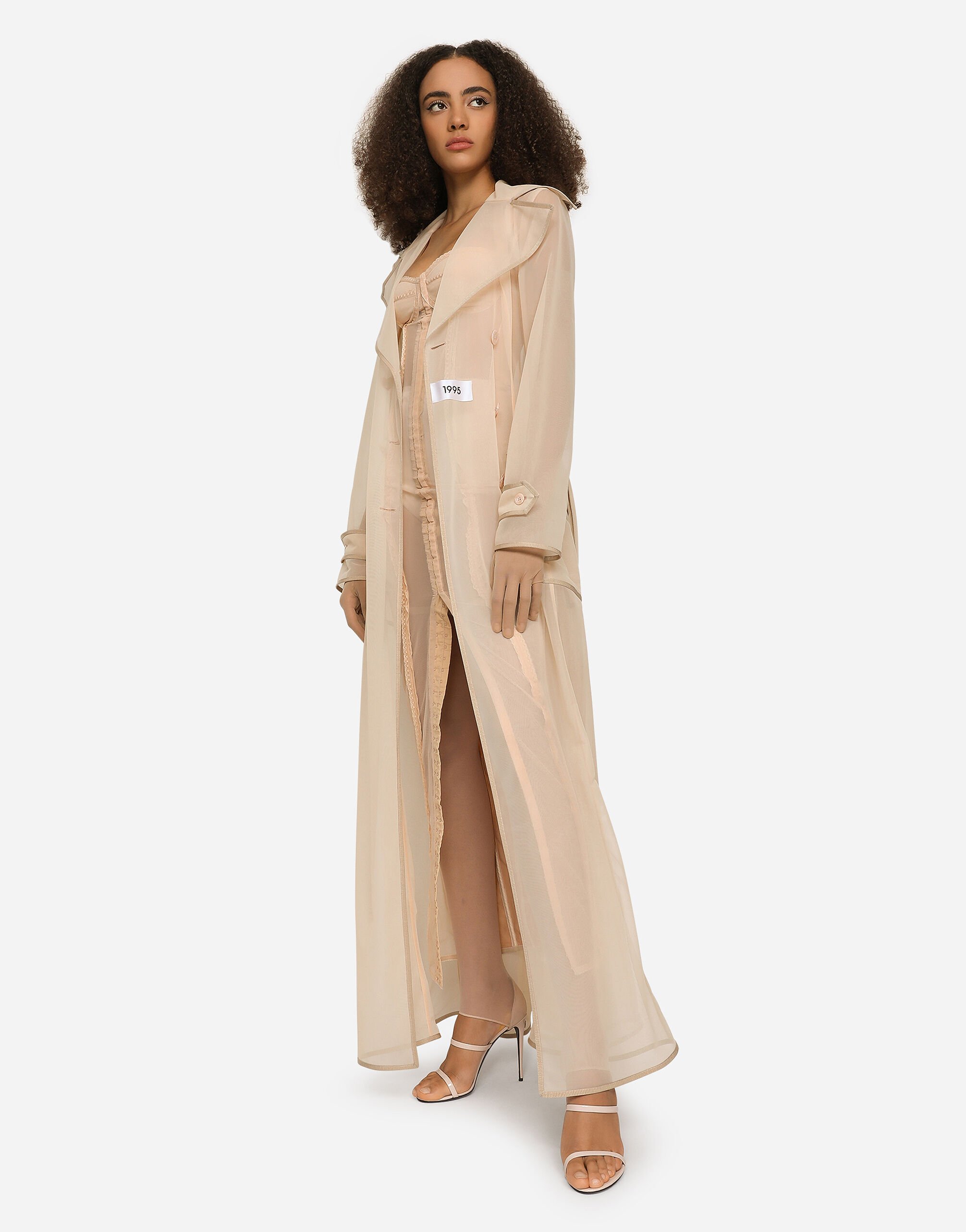 KIM DOLCE&GABBANA Marquisette trench coat with belt in Pale Pink 