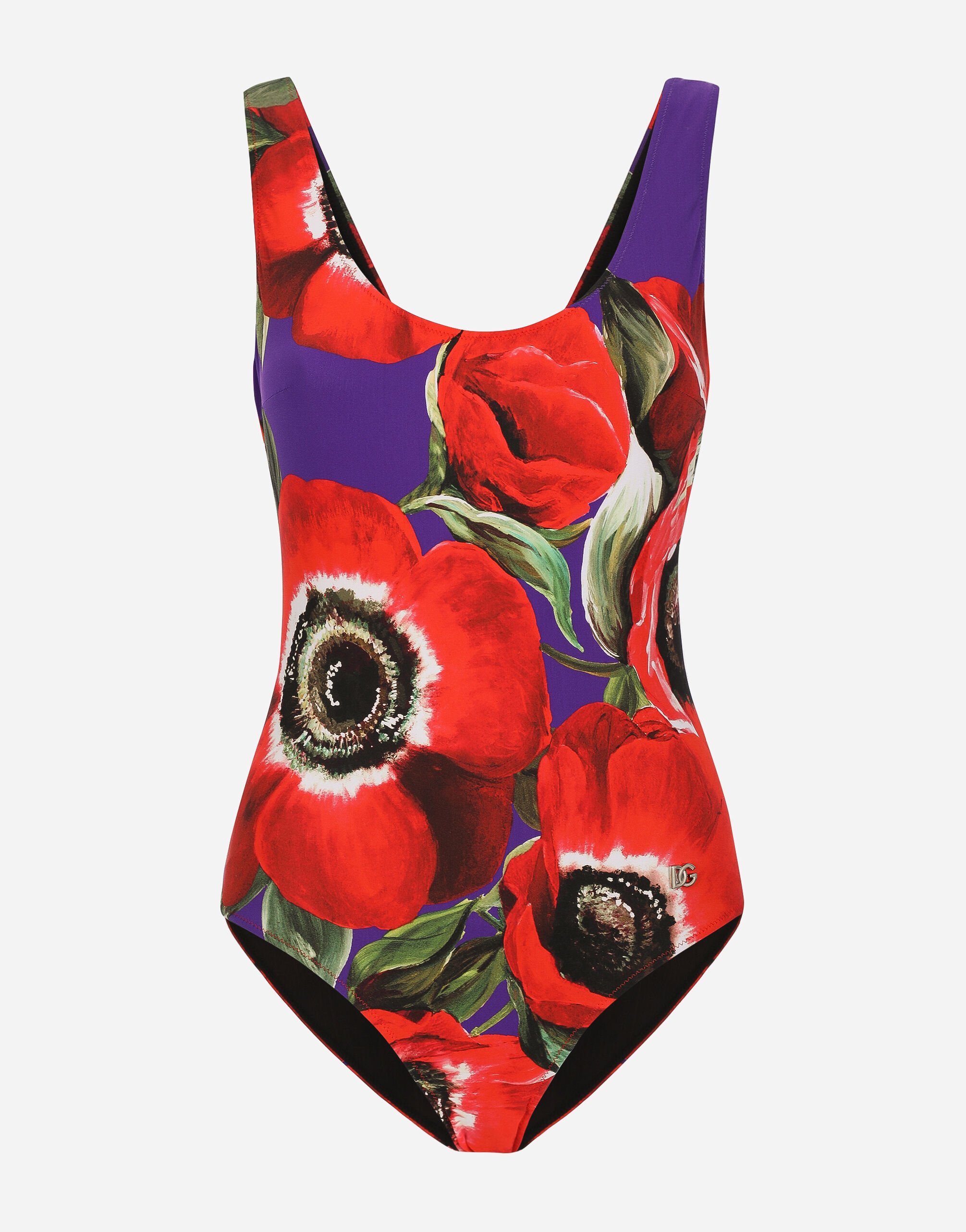 Dolce&Gabbana Racing swimsuit with anemone print Black FTC17TFUBGB