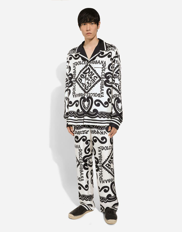 Dolce & Gabbana Pantalon de pyjama en soie à imprimé marine Blanc GVRMATHI1QC